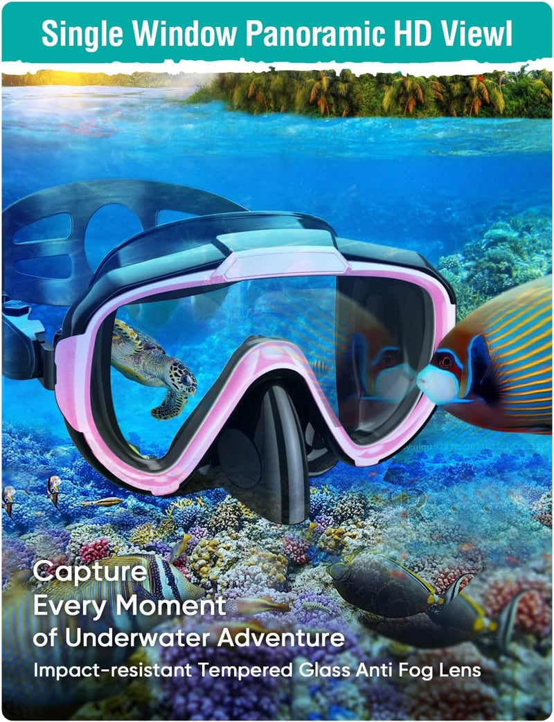 Seovediary Snorkel Set Adults Snorkeling Gear Anti-Fog Panoramic View Swim Mask Dry Top Snorkel Kit with Carry Bag for Snorkeling Scuba Diving Swimming Travel - Image 3